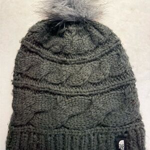 The North Face Charcoal Gray Cable-Knit Pom Beanie